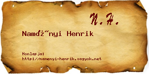 Naményi Henrik névjegykártya